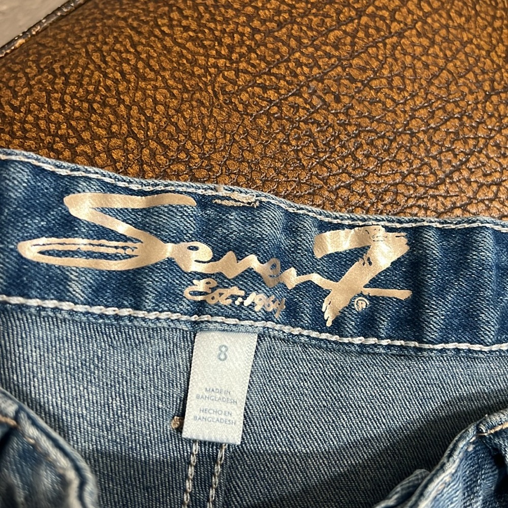 New Seven 7 Lady Stone Wash Distressed Premium Jeans High Waisted Rise Straight! - Picture 5 of 9